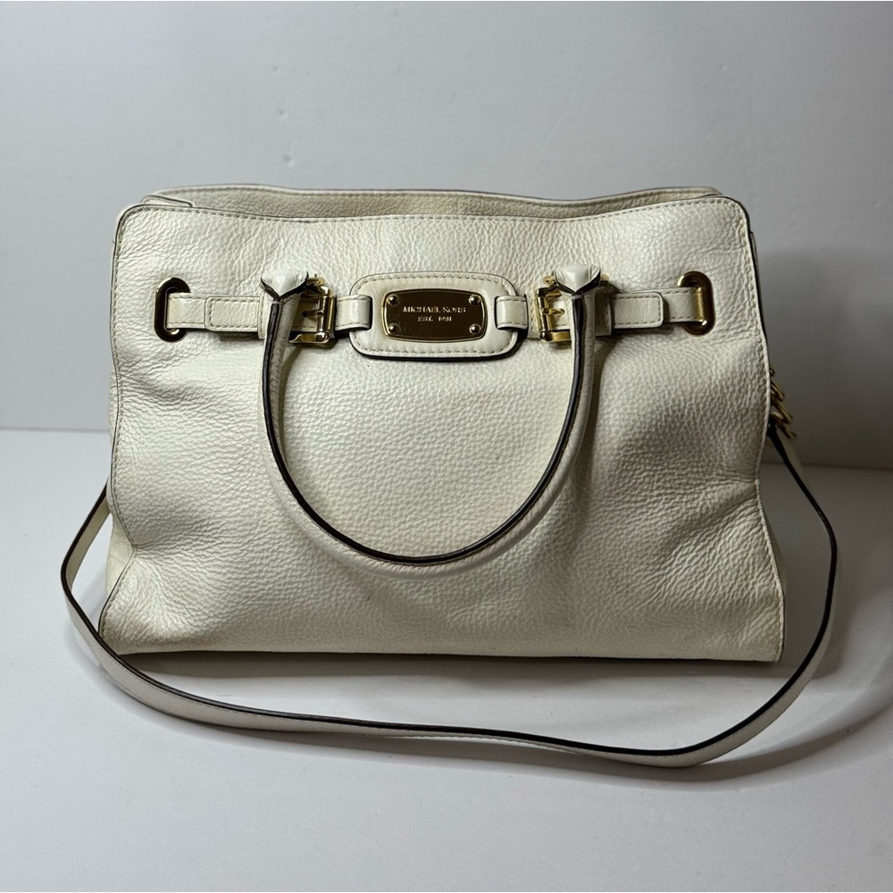 MICHAEL KORS Purse Large Cream/ Beige Pebbled Leather Hamilton Satchel Tote Bag